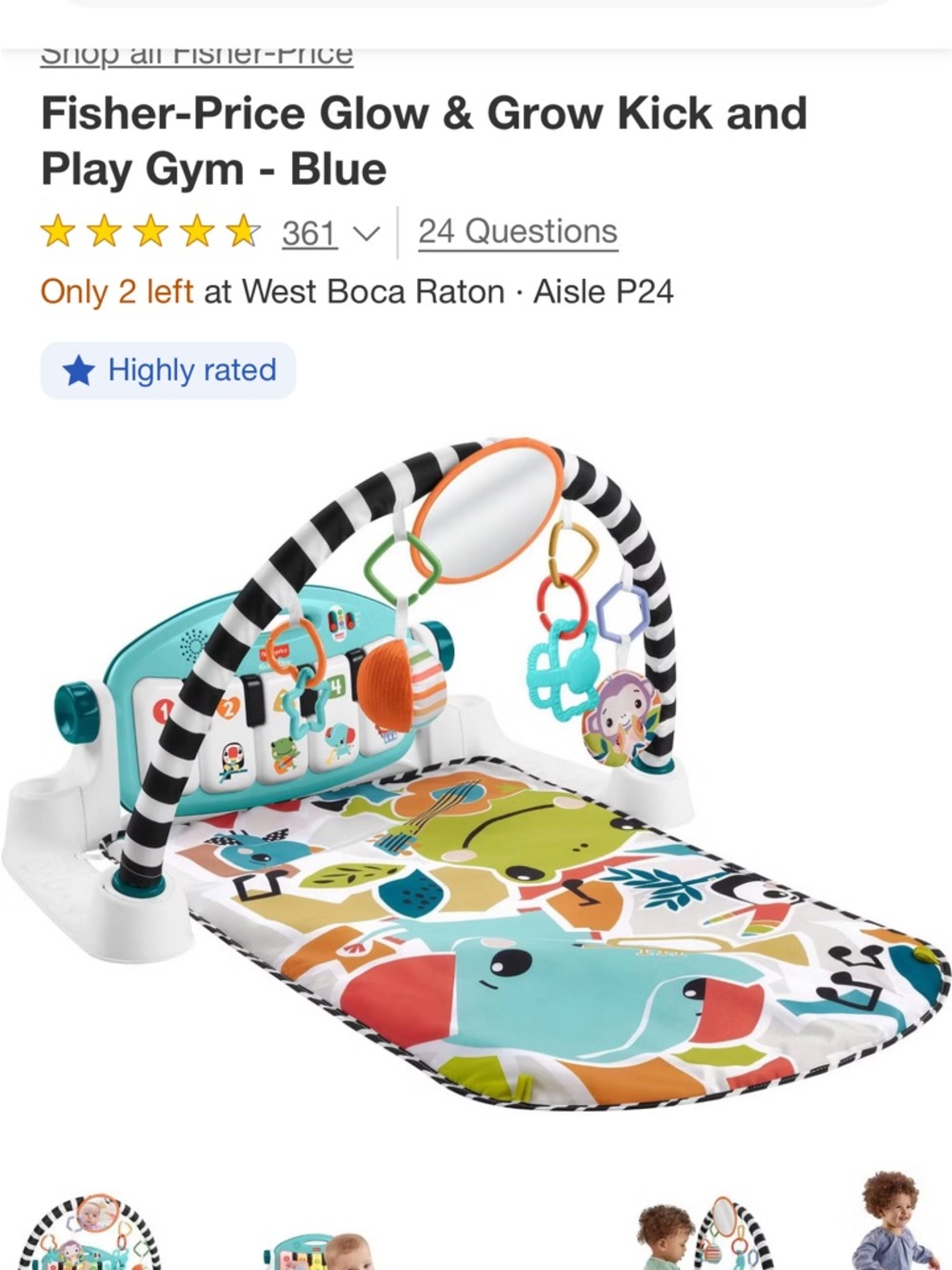 Fisher-Price Rainbow Glow & Grow Kick and Play Gym